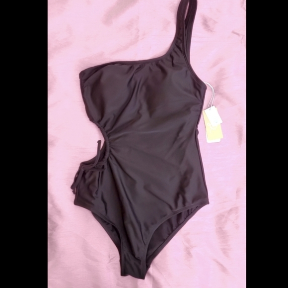 Black One Shoulder Swimsuit - Picture 2 of 2